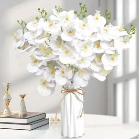 img 3 attached to 6 шт. белых искусственных стеблей орхидеи - 20-дюймовые короткие настоящие цветы для рукоделия, домашнего декора и составления букетов (7 головок)