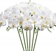 6 шт. белых искусственных стеблей орхидеи - 20-дюймовые короткие настоящие цветы для рукоделия, домашнего декора и составления букетов (7 головок) логотип