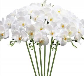 img 4 attached to 6 шт. белых искусственных стеблей орхидеи - 20-дюймовые короткие настоящие цветы для рукоделия, домашнего декора и составления букетов (7 головок)