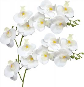 img 2 attached to 6 шт. белых искусственных стеблей орхидеи - 20-дюймовые короткие настоящие цветы для рукоделия, домашнего декора и составления букетов (7 головок)