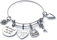 m mooham women's/girl's expandable charm bracelet - birthday gifts for friend, mom, daughter, wife, grandma - 10th, 20th, 30th, 40th, 50th, 60th, 70th, 80th, 90th birthday jewelry present logo