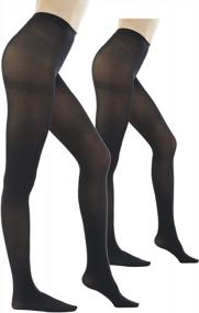 img 4 attached to Solid Color Footed Pantyhose Tights For Women - 80 Denier Semi-Opaque For Flawless Coverage
