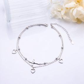 img 3 attached to S925 Sterling Silver Beaded Heart Charm Anklet For Women - Adjustable And Stylish Foot Jewelry By Flyow