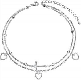 img 4 attached to S925 Sterling Silver Beaded Heart Charm Anklet For Women - Adjustable And Stylish Foot Jewelry By Flyow