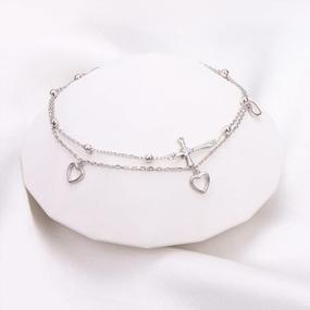 img 2 attached to S925 Sterling Silver Beaded Heart Charm Anklet For Women - Adjustable And Stylish Foot Jewelry By Flyow