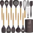 complete 14-piece silicone kitchen utensil set – heat resistant and bpa free – perfect for non-stick cookware – includes turner tongs, spatula, spoon, brush, whisk, and wooden holder logo