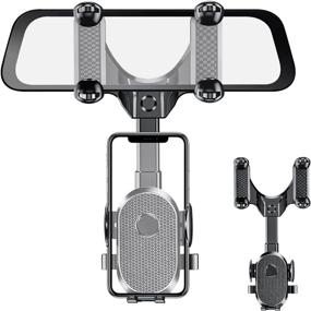 img 4 attached to Versatile 360° Rearview Mirror Phone Holder for Car - Rotatable, Retractable & Multifunctional Car Phone Holder, Compatible with All Mobile Phones and Cars