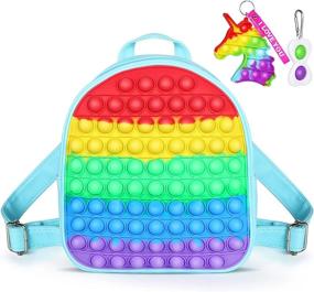 img 4 attached to Rainbow Blue Pop On It Backpack Fidget Toy For Girls, Shoulder Bag Purse Push Bubble Sensory Fidget Crossbody Bag Autism Kids Large School Supplies Gift