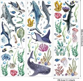 img 3 attached to Ocean Animal Watercolor Shark Wall Decals – Large Peel and Stick Under The Sea Marine Life Theme Stickers for Nursery Room, Home Decor, Boy Girl Kid Party Supply – Size: 11.2 x 34.6 Inches