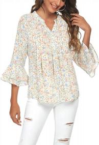 img 2 attached to Summer Floral Print V-Neck Swing Tunic With Batwing Sleeve In Chiffon - Women'S Short Sleeve Top