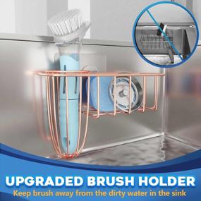 img 2 attached to 18/8 Stainless Steel Rust Proof Waterproof 3-In-1 Kitchen Sink Caddy HULISEN Sponge Holder + Dish Brush Holder Adhesive Installation No Drilling (Not Including Sponge And Brush, Copper)