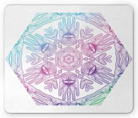 img 1 attached to Ambesonne Hamsa Mouse Pad - Blue Purple Evil Eye Boho Ombre Design With Hamsa Hands, Mystical Mandala, And Cosmos - Non-Slip Rubber Mousepad In Standard Size For Optimal Comfort And Precision