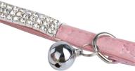 soft velvet safe cat bell collar: adjustable mini collar bling diamante with bells, quick release belt for small dogs and cats - pink logo