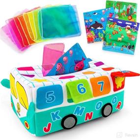 img 4 attached to 👶 beetoy Baby Tissue Box Toy: Sensory Pull Along for 6-12 Months, Montessori Toys with Magic Scarf and Crinkle Paper for High Contrast Learning