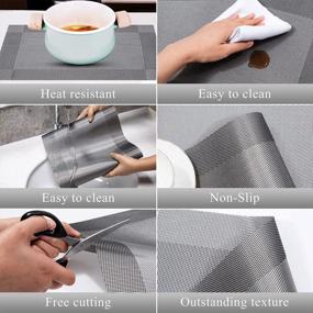 img 2 attached to U'Artlines Placemat Crossweave Woven Vinyl Non-Slip Insulation Placemat Washable Table Mats Set Of 6 (6Pcs Placemats, Gray)