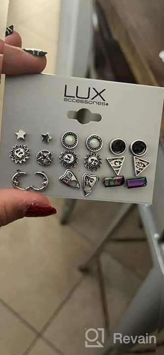 img 1 attached to Lux Accessories Celestial-themed Pentagram and Moon Sun Stud Earrings Set of 9 review by Jack Malloy