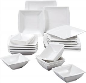 img 4 attached to Upgrade Your Dining Experience With MALACASA Porcelain Square Dinnerware Set - 24-Piece Ivory White Dishes For Service Of 6, Series Blance
