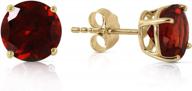 14k yellow gold red garnet stud earrings, 6mm logo