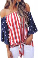 women's usa american flag patriotic v-neck button 3/4 bell sleeve loose blouse shirt top by anna-kaci logo