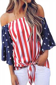 img 4 attached to Women'S USA American Flag Patriotic V-Neck Button 3/4 Bell Sleeve Loose Blouse Shirt Top By Anna-Kaci