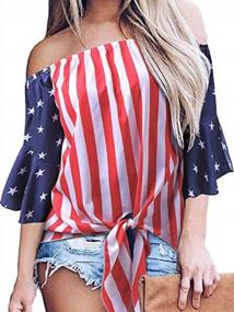 img 2 attached to Women'S USA American Flag Patriotic V-Neck Button 3/4 Bell Sleeve Loose Blouse Shirt Top By Anna-Kaci