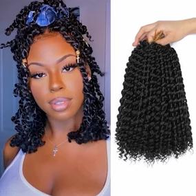 img 4 attached to 12 Inch Short Passion Twist Crochet Hair Extensions Water Wave Bohemian Braids Natural Black (#1B)