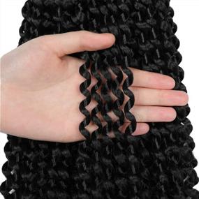 img 1 attached to 12 Inch Short Passion Twist Crochet Hair Extensions Water Wave Bohemian Braids Natural Black (#1B)