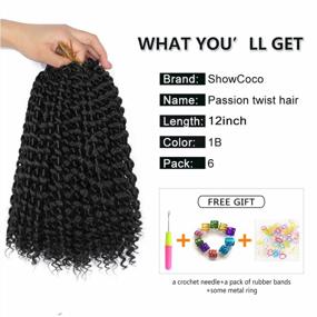 img 3 attached to 12 Inch Short Passion Twist Crochet Hair Extensions Water Wave Bohemian Braids Natural Black (#1B)
