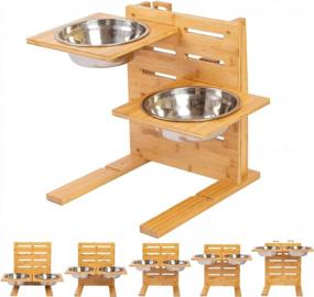 img 4 attached to Adjustable Raised Dog Bowls - 5 Level Wooden Pet Feeding Station For Medium To Large Dogs | FOREYY