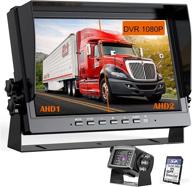 📸 calmoor p10 10-inch hd 1080p wired backup camera system with dvr split screen monitor, ir infrared rear view camera, supports 2 vehicle back up cameras, for truck trailer rv, includes 32gb sd card logo