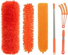 img 4 attached to Ultimate Cleaning Companion: 6PCS Microfiber Feather Duster Kit with 100 Inch Extension Pole in Vibrant Orange – Perfect for All Your Cleaning Needs!