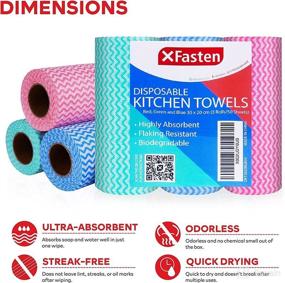 img 3 attached to 🧽 XFasten Disposable Kitchen Towels Set of 3 - Reusable Paper Towels for Streak-Free Cleaning, Washable and Lint-Free Cloths - 150 Total Sheets, 11.8 inches x 7.87 inches (Red, Green, Blue)