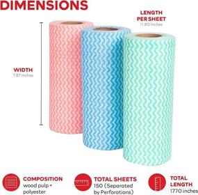 img 2 attached to 🧽 XFasten Disposable Kitchen Towels Set of 3 - Reusable Paper Towels for Streak-Free Cleaning, Washable and Lint-Free Cloths - 150 Total Sheets, 11.8 inches x 7.87 inches (Red, Green, Blue)