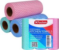 🧽 xfasten disposable kitchen towels set of 3 - reusable paper towels for streak-free cleaning, washable and lint-free cloths - 150 total sheets, 11.8 inches x 7.87 inches (red, green, blue) logo