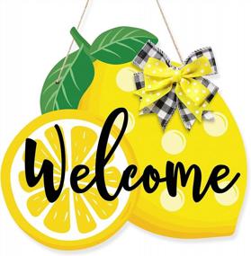 img 4 attached to Lemon Welcome Door Sign Summer Farmhouse Wooden Front Door Hanger, 13.7''X12.5'' Fresh Lemon With Yellow Black White Buffalo Plaid Bowknot, Summer Gift Ideas For Parents, Friends, Teachers