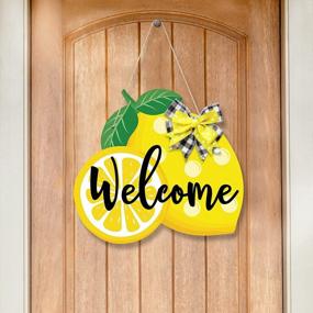 img 3 attached to Lemon Welcome Door Sign Summer Farmhouse Wooden Front Door Hanger, 13.7''X12.5'' Fresh Lemon With Yellow Black White Buffalo Plaid Bowknot, Summer Gift Ideas For Parents, Friends, Teachers