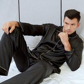 img 2 attached to Mens Silk Satin Pajamas Set - Lonxu Long Sleeve Loungewear Sleepwear S-XXXXL