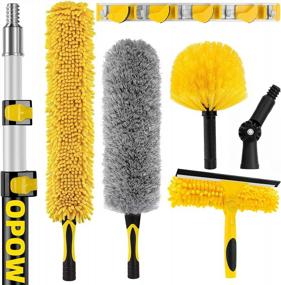 img 4 attached to 20 Foot High Reach Duster For Cleaning Kit With 5-12Ft Heavy Duty Extension Pole, Sturdy Extendable Microfiber Feather Duster, High Ceiling Fan Duster, Cobweb Dusters, Window Squeegee Cleaner Kits