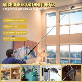 img 1 attached to 20 Foot High Reach Duster For Cleaning Kit With 5-12Ft Heavy Duty Extension Pole, Sturdy Extendable Microfiber Feather Duster, High Ceiling Fan Duster, Cobweb Dusters, Window Squeegee Cleaner Kits