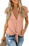 stylish women's deep v-neck button down top with flutter 3/4 sleeves and front tie by hotapei логотип