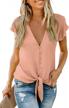 stylish women's deep v-neck button down top with flutter 3/4 sleeves and front tie by hotapei logo