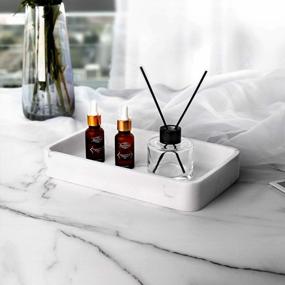 img 2 attached to Emibele Vanity Tray, Marble Bathroom Kitchen Sink Tray Dresser Tops Decor Tray Jewelry Dish Large White Tray For Candle Towels Perfume Shampoo, Ink White