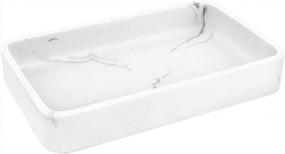 img 4 attached to Emibele Vanity Tray, Marble Bathroom Kitchen Sink Tray Dresser Tops Decor Tray Jewelry Dish Large White Tray For Candle Towels Perfume Shampoo, Ink White