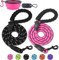 quxiang 2 pack dog leash 5 ft premium quality heavy duty nylon pet training leash with padded handle collapsible pet bowl highly reflective rope threads for medium and large dogs sturdy (black/pink) logo