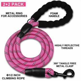 img 3 attached to QUXIANG 2 Pack Dog Leash 5 FT Premium Quality Heavy Duty Nylon Pet Training Leash With Padded Handle Collapsible Pet Bowl Highly Reflective Rope Threads For Medium And Large Dogs Sturdy (Black/Pink)