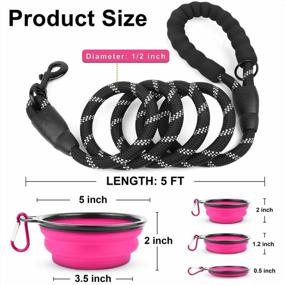 img 2 attached to QUXIANG 2 Pack Dog Leash 5 FT Premium Quality Heavy Duty Nylon Pet Training Leash With Padded Handle Collapsible Pet Bowl Highly Reflective Rope Threads For Medium And Large Dogs Sturdy (Black/Pink)