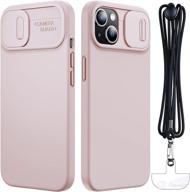 feaigit iphone 13 case: liquid silicone with slide camera cover - pink | dual camera protection | adjustable phone lanyard | shockproof design logo