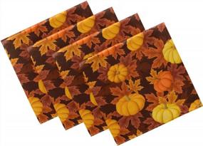 img 4 attached to Thanksgiving Cloth Napkins Set Of 4 - Pumpkin Maple Solid, Washable Reusable Polyester 20X20In With Hemmed Edges For Home Holiday Party Wedding