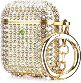 img 4 attached to Luxury Gold AirPods 2/1 Case - Filoto Bling Crystal PC Cover W/ Keychain Accessory For Women Girls