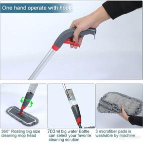 img 2 attached to House Kitchen Hardwood Floor Spray Mop - Microfiber Water Spraying Cleaner with 3 Replacement Washable Wet Mop Pads, Dust Scraping Tool, and 700ML Bottle